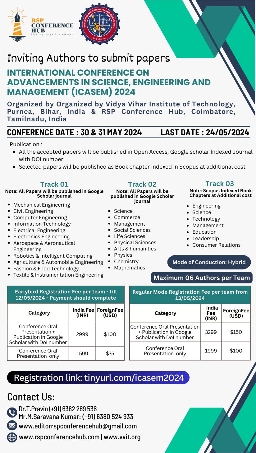 International Conference on Advancements in Science, Engineering and Management ICASEM 2024